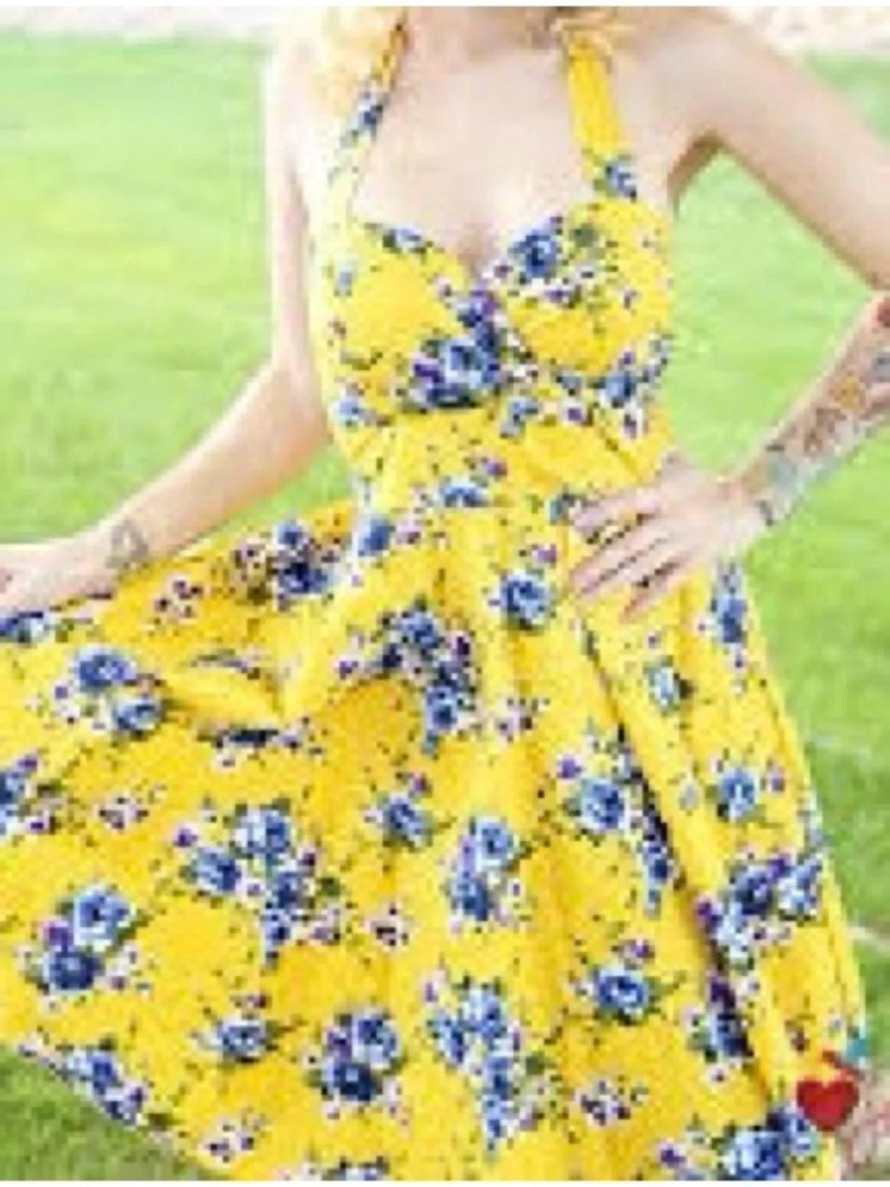 Mustard Blossoms halter tie swing dress Retro Rockabilly small